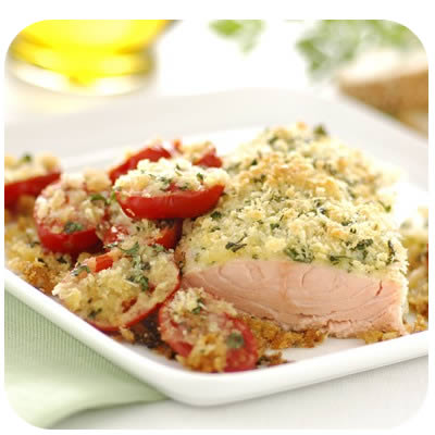 Gratinirani losos s duguljastim rajčicama